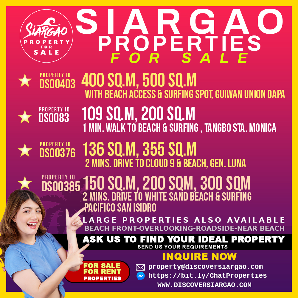 250 Sqm Lot for sale near Beach and Surfing area in Siargao